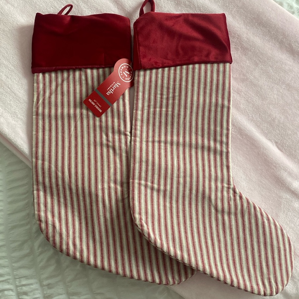 2 red and white striped stockings NWT